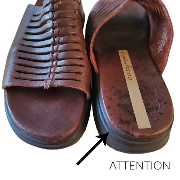 Easy Spirit Brown Leather Sandals, Womans Brown Slip-on Sandals - Picture 3 of 4